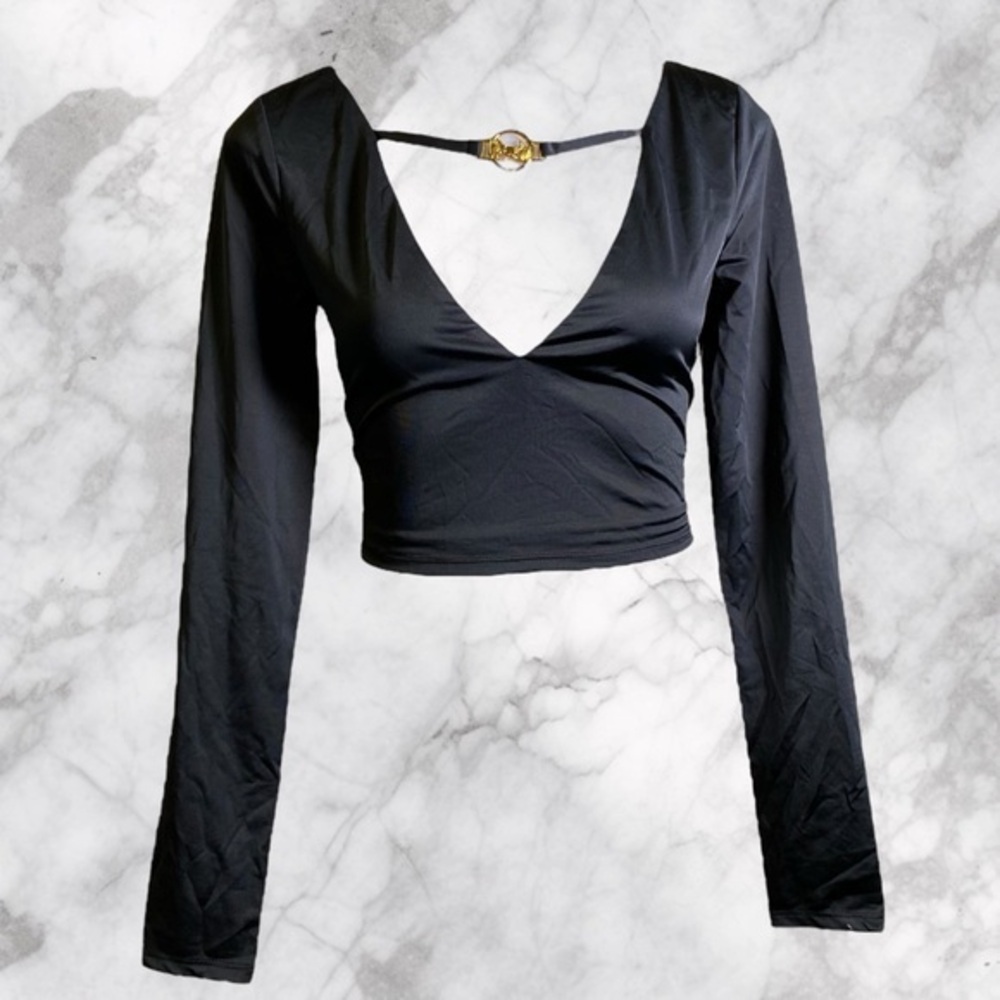 Lovers + Friends Elyy Black Long Sleeve Cut Out Crop Blouse
